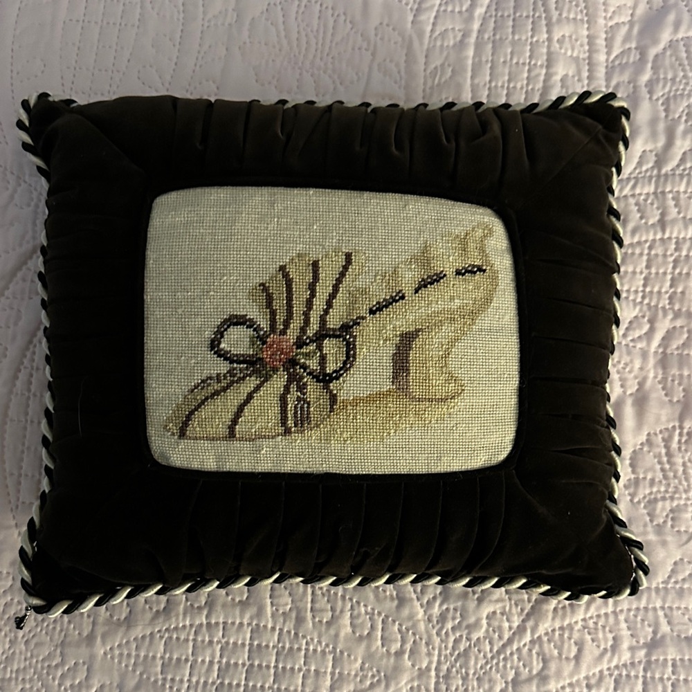 Vintage Decorative Black Velvet Pillow with Embroidered Design